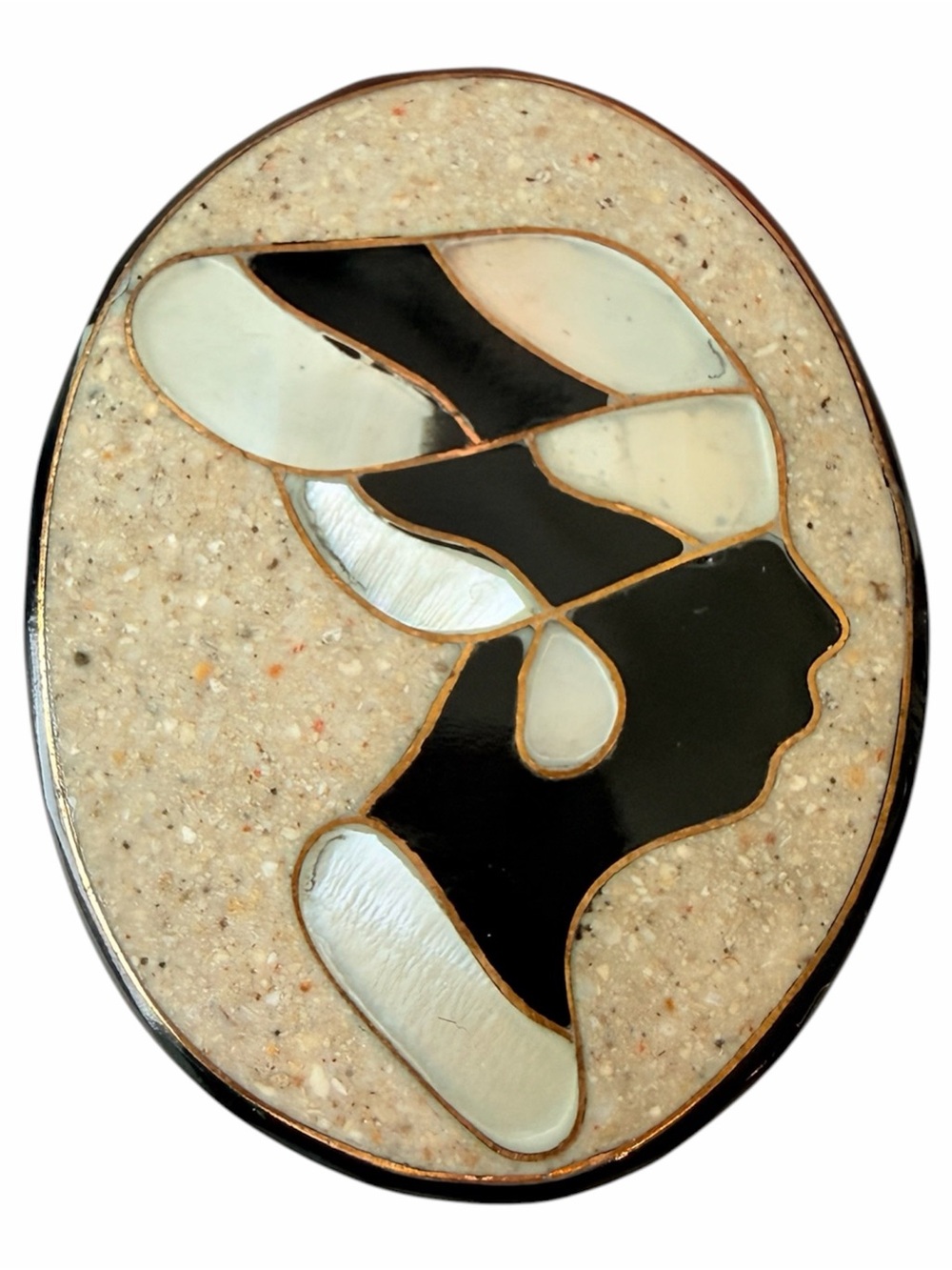 Vintage Lee Sands Art Deco Female Side Brooch in Mother of Pearl & Abalone